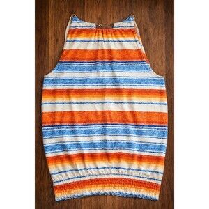 CHAPS Y2K STRIPED HALTER TANK TOP WOMENS XS ORANGE BLUE